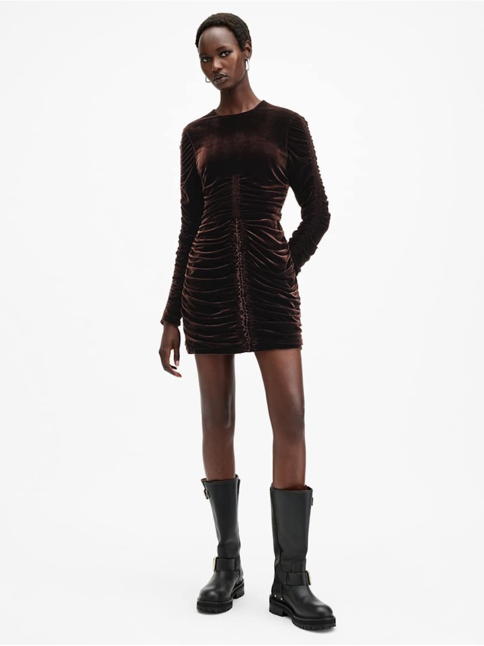 All saints ERIS RUCHED VELVET MINI DRESS - Picture 3 of 6